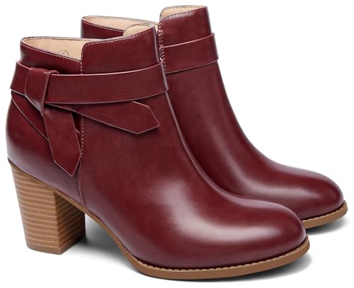 PiePieBuy Women's Tie Knot Chelsea Pump Ankle Boots Closed Toe Stacked Heel Booties Shoes