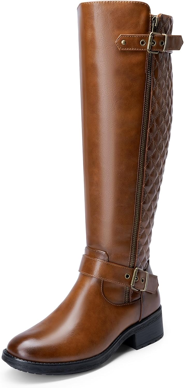 DREAM PAIRS Women's Knee High Boots Wide Calf Low Heel Riding Boots Fall Tall Boots for Women