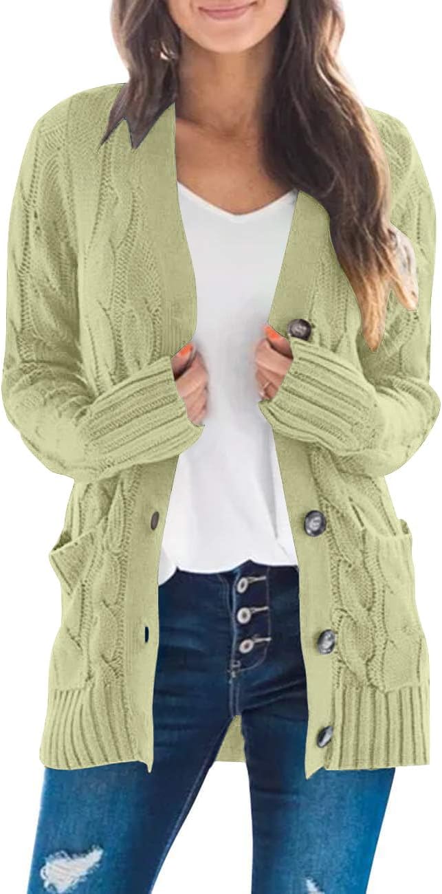 MEROKEETY Women's 2025 Fall Long Sleeve Cable Knit Sweater Open Front Cardigan Button Loose Outerwear