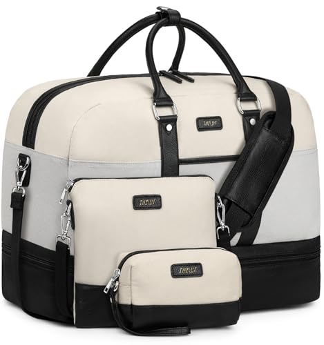 IBFUN Weekender Bags for Women, 3PCS 21" Large Travel Duffle Carry on with Crossbody Bag & Toiletry Bag, Water-Resistant Shoe Compartment, Trolley Sleeve, for Business Weekend Overnight Trips