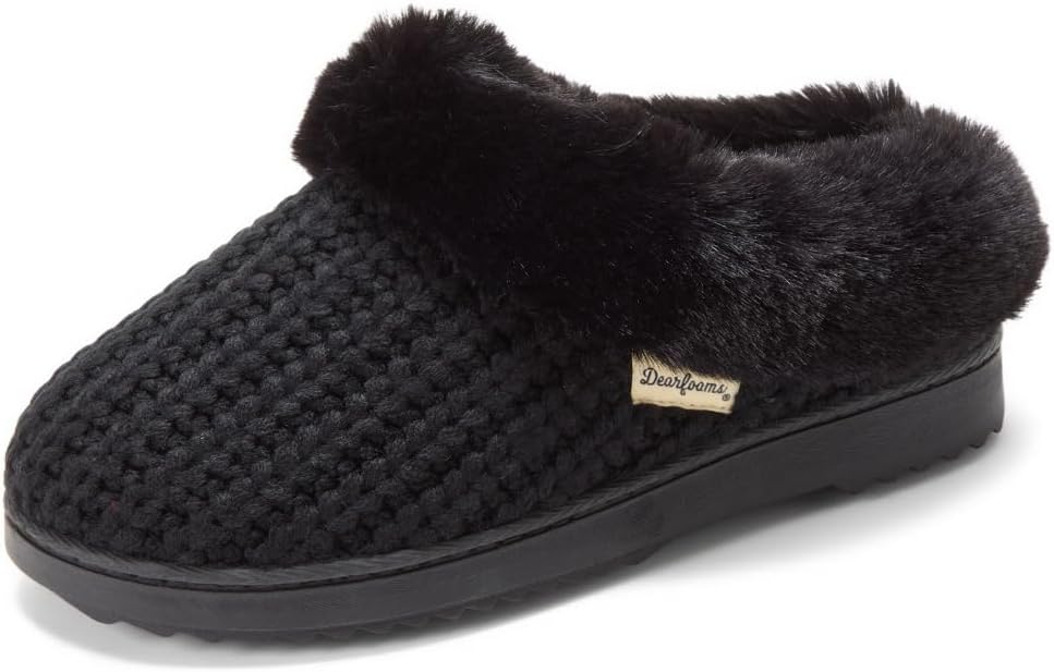 Dearfoams Women's Memory Foam Cozy Soft House Slippers Gifts for Women Hannah Knit Clog House Shoes