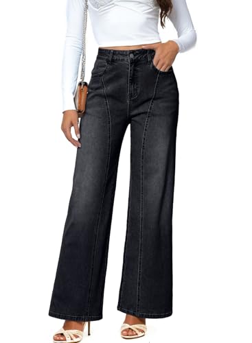 Dokotoo Womens High Rise Baggy Jeans Straight Wide Leg Casual Trendy Pants Stretch Loose Fit Lightweight Denim Pants