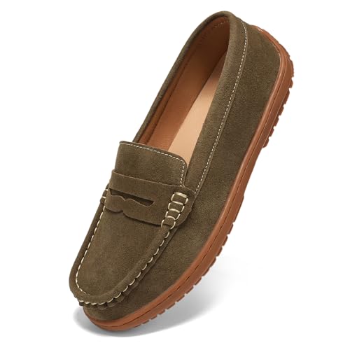 BEAUSEEN Women's Penny Loafers Slip-On - Lightweight Breathable Suede Driving Moccasins,Cute Business Casual Dress Shoes for Work & Travel