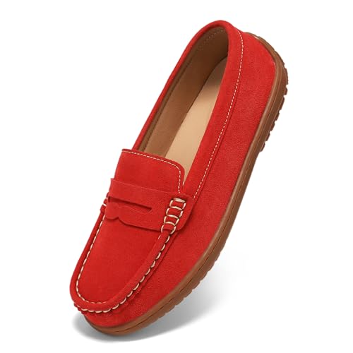 BEAUSEEN Women's Penny Loafers Slip-On - Lightweight Breathable Suede Driving Moccasins,Cute Business Casual Dress Shoes for Work & Travel
