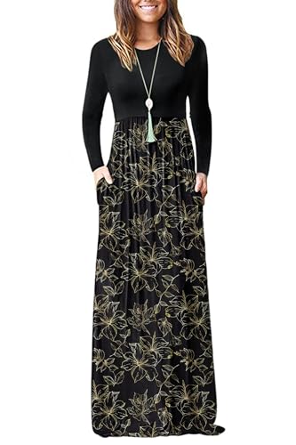 AUSELILY Women's Long Sleeve Dress Loose Plain Long Casual Maxi Dresses with Pockets 2025 New