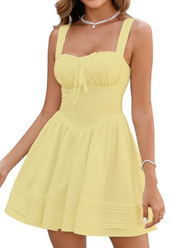 HTZMO Women Summer Casual Square Neck Mini Sundress Corset A Line Flowy Swing Cute Graduation Party Short Dress