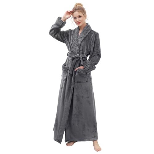 Hellomamma Long Bath Robe for Womens Plush Soft Fleece Bathrobes Nightgown Ladies Pajamas Sleepwear Housecoat