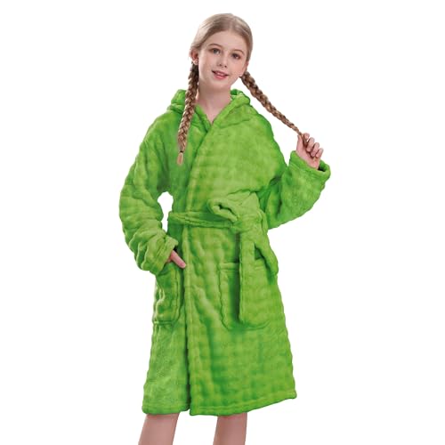 V.&GRIN Girls Hooded Towel Robe, Super Absorbent Quick-Dry Kids Bathrobe for Bath & Pool - Solid Colors Bubble Texture