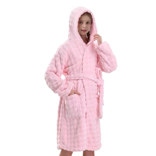 V.&GRIN Girls Hooded Towel Robe, Super Absorbent Quick-Dry Kids Bathrobe for Bath & Pool - Solid Colors Bubble Texture