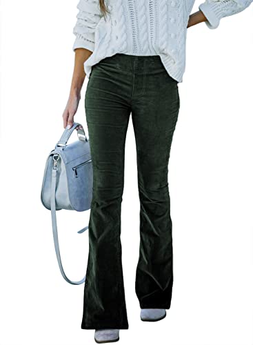 Sidefeel Women's Corduroy Flare Pants Elastic Waist Bell Bottom Trousers 2025 Fall Pants