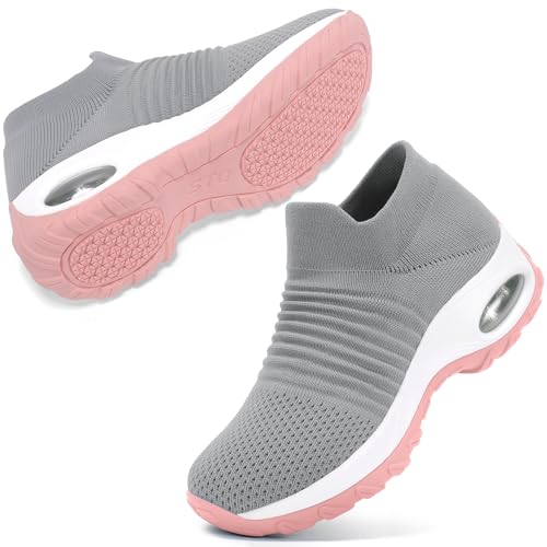 STQ Walking Shoes Women Slip on Sneakers Non Slip Work Arch Support Tennis Plantar Fasciitis Orthopedic Breathable Mesh Comfortable Ladies Nursing