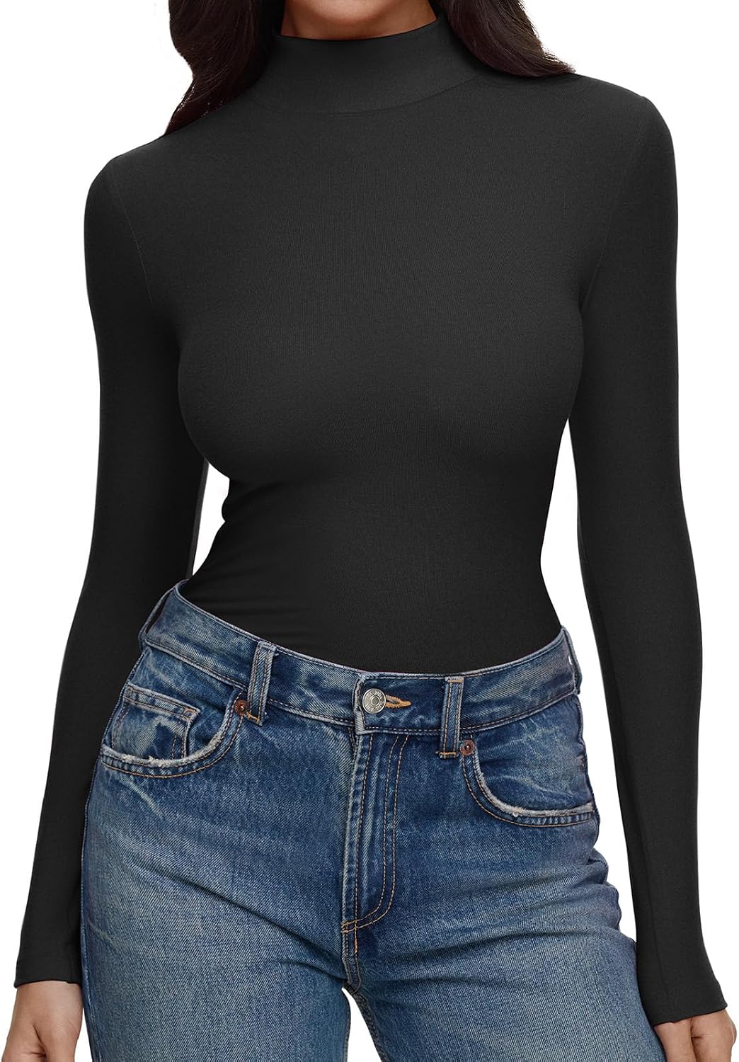 REORIA Womens Turtleneck Tops Slim Basic Mock Neck Long Sleeve Shirts 2025 Fall Winter Layering Outfits