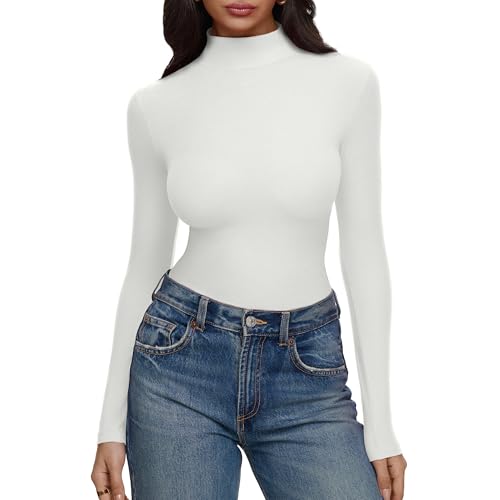 REORIA Womens Turtleneck Tops Slim Basic Mock Neck Long Sleeve Shirts 2025 Fall Winter Layering Outfits