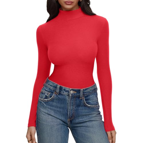 REORIA Womens Turtleneck Tops Slim Basic Mock Neck Long Sleeve Shirts 2025 Fall Winter Layering Outfits