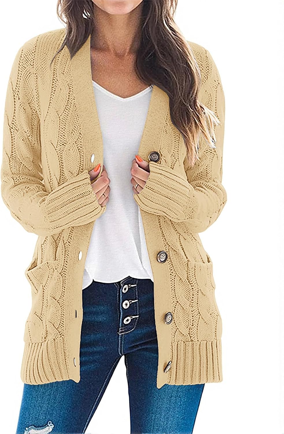 MEROKEETY Cable Knit Cardigan