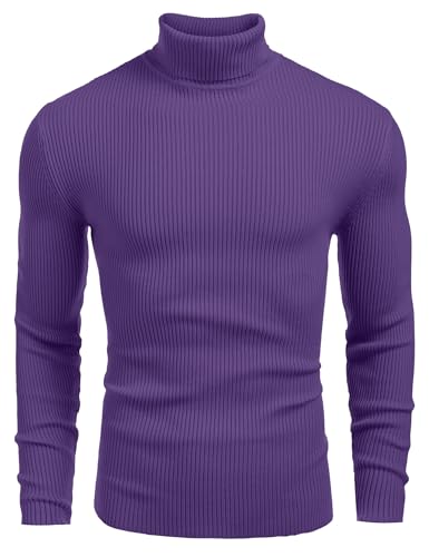 COOFANDY Mens Ribbed Slim Fit Knitted Pullover Casual Turtleneck Sweater