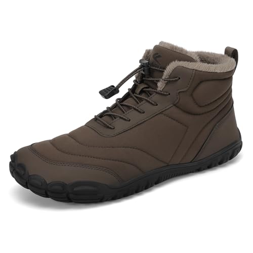 FLARUT Mens Womens Barefoot Snow Boots Winter Warm Shoes Fur Lined Wide Toe Box Zero Drop Ankle Sneakers