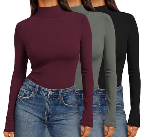 Ekouaer 3 Pack Womens Mock Turtleneck Tops Long Sleeve Shirts Slim Fit Fall Fashion Thermal Underwear Basic Winter Clothing