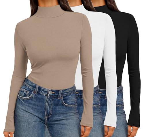 Ekouaer 3 Pack Womens Mock Turtleneck Tops Long Sleeve Shirts Slim Fit Fall Fashion Thermal Underwear Basic Winter Clothing