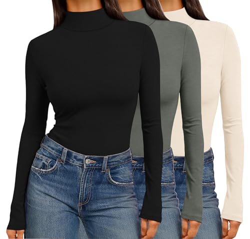 Ekouaer 3 Pack Womens Mock Turtleneck Tops Long Sleeve Shirts Slim Fit Fall Fashion Thermal Underwear Basic Winter Clothing