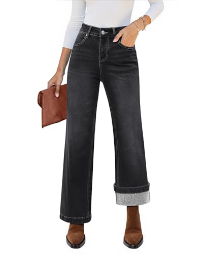 luvamia Flare Jeans for Women Thin Fleece Lined High Waisted Wide Leg Trendy Fall Stretchy Denim Pants Trouser Jeans