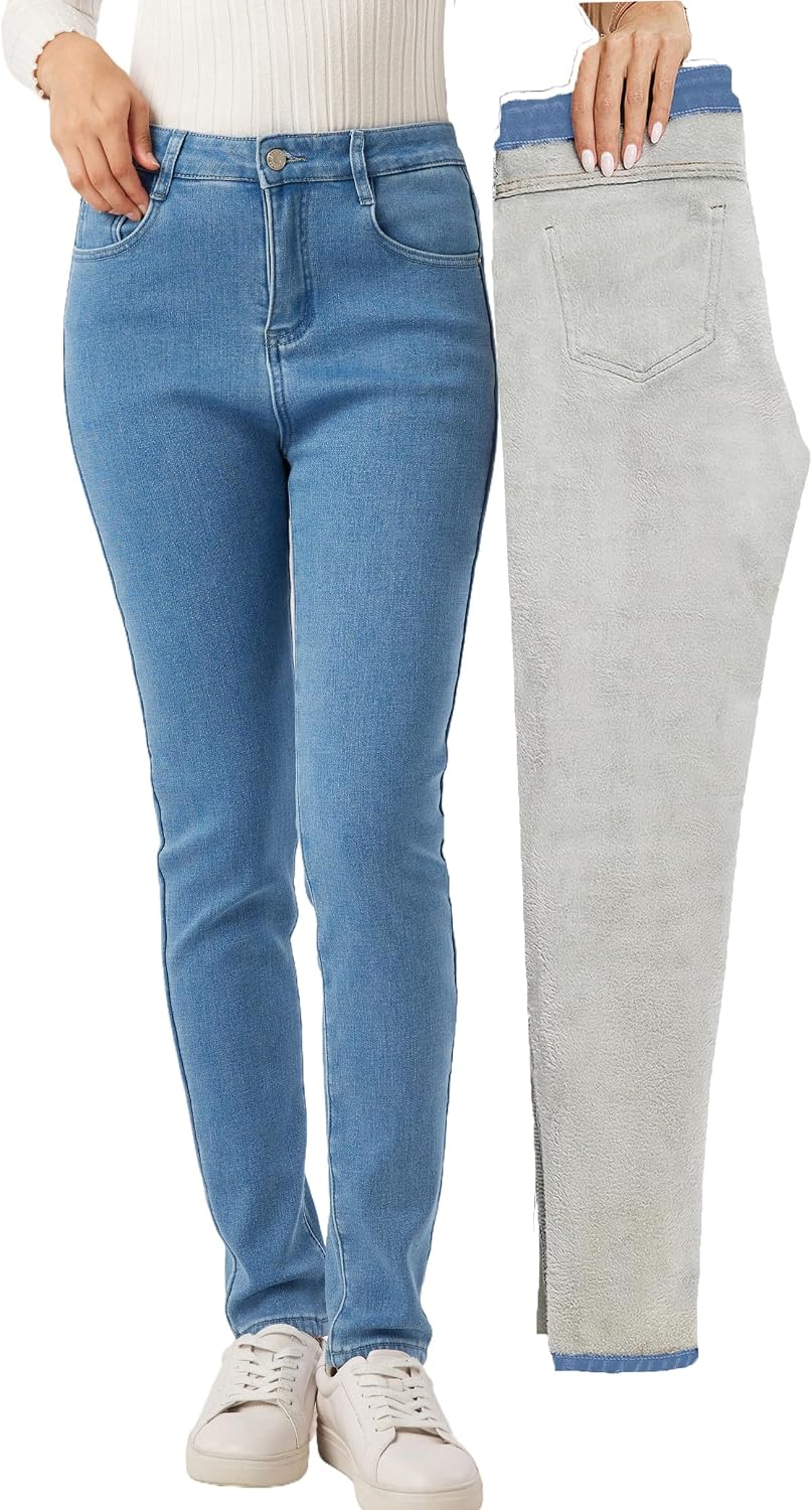 heipeiwa Women's Winter Jeans Fleece Lined Jeans Thermal Thick Skinny Denim Pants Slim Stretch Warm Jeggings