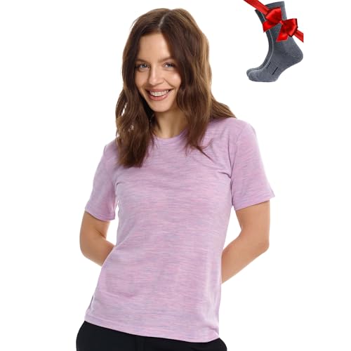 Merino.tech Merino Wool T Shirt Women - 100% Merino Wool Base Layer Women Short Sleeve Moisture-Wicking Tee and Hiking Socks