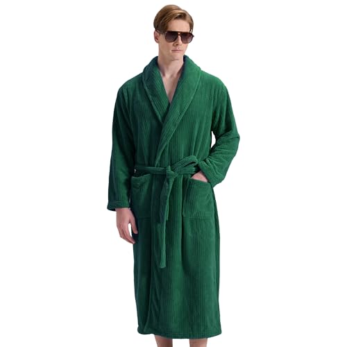 Men's Shawl Collar Bathrobe, Soft Long Towel Robe for Men - Super Absorbent Quick Dry yet Warm
