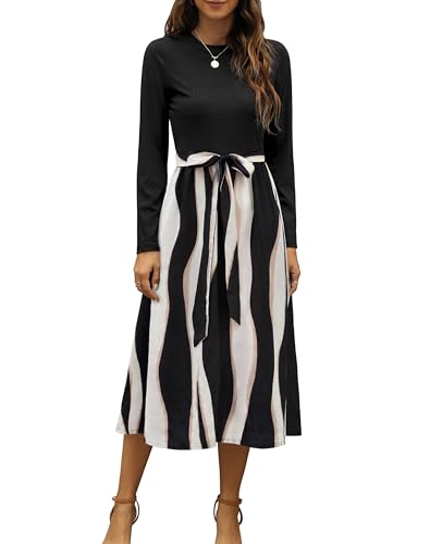 Zattcas Ribbed Long-Sleeve Midi Dress