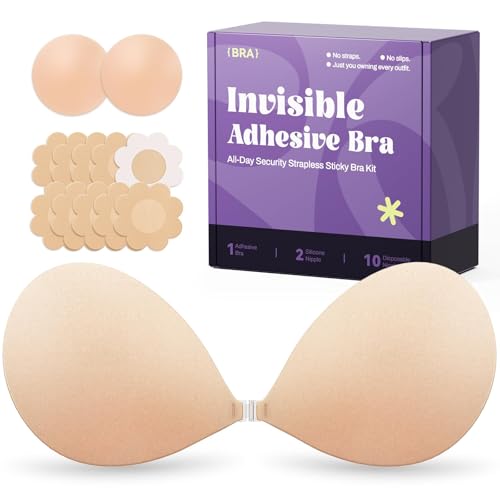 Invisible Strapless Sticky Bra Push up for Women | Ultra Adhesive Bra for Backless Dress | Cleavage Bra Lift with Pasties Kit