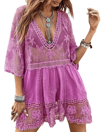 Eomenie Contrast Lace V-Neck Cover Up