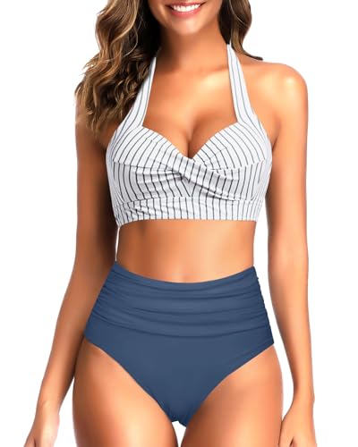 Tempt Me Women Two Piece Swimsuit High Waisted Bikini Halter Vintage Retro Bathing Suit Push up Swimwear