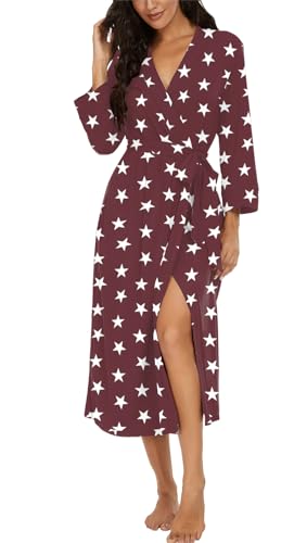 VINTATRE Women Kimono Robes Long Knit Bathrobe Lightweight Soft Knit Sleepwear V-neck Casual Ladies Loungewear