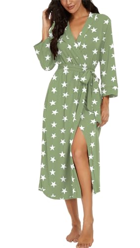 VINTATRE Women Kimono Robes Long Knit Bathrobe Lightweight Soft Knit Sleepwear V-neck Casual Ladies Loungewear