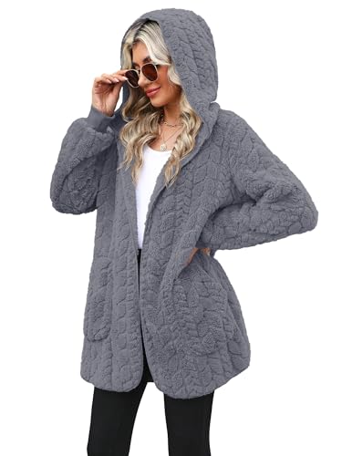 Yanekop Womens Oversized Sherpa Jacket Long Cardigan Sweaters Fuzzy Fleece Jacket Faux Fur Plus Size Coats with Pockets