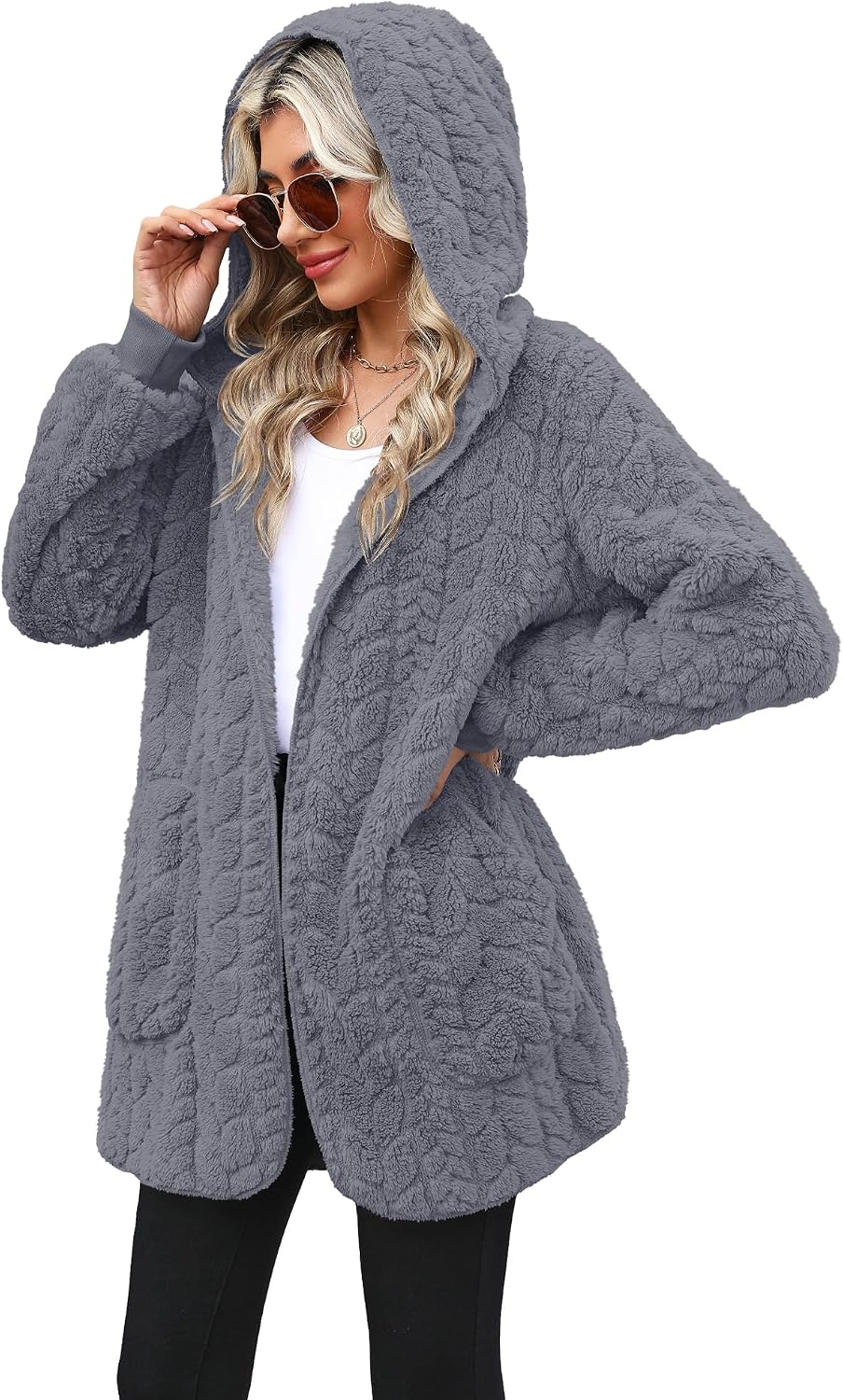 Yanekop Fuzzy Fleece Hooded Cardigan