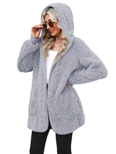 Yanekop Womens Oversized Sherpa Jacket Long Cardigan Sweaters Fuzzy Fleece Jacket Faux Fur Plus Size Coats with Pockets
