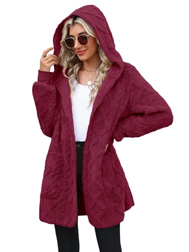 Yanekop Womens Oversized Sherpa Jacket Long Cardigan Sweaters Fuzzy Fleece Jacket Faux Fur Plus Size Coats with Pockets
