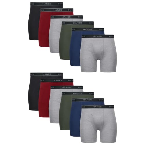 Hanes Men's Underwear Boxer Briefs Pack, Cool & Breathable Cotton Moisture-Wicking Underwear for Men, No Ride Up