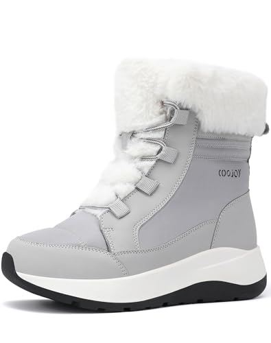 COOJOY Womens Waterproof Winter Snow Boots Warm Shoes Furry Mid Calf Lightweight Walking Hiking Booties
