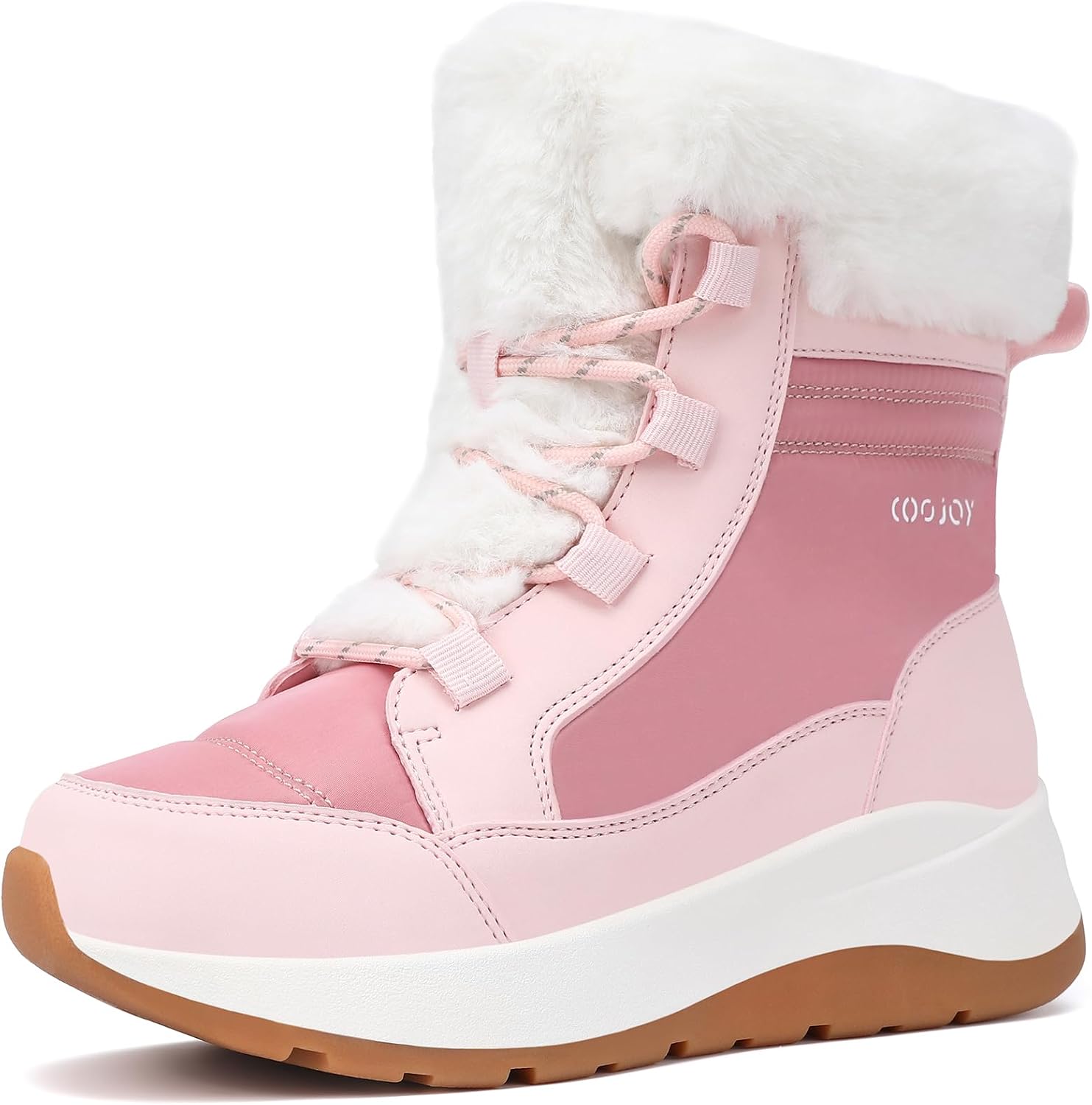COOJOY Womens Waterproof Winter Snow Boots Warm Shoes Furry Mid Calf Lightweight Walking Hiking Booties