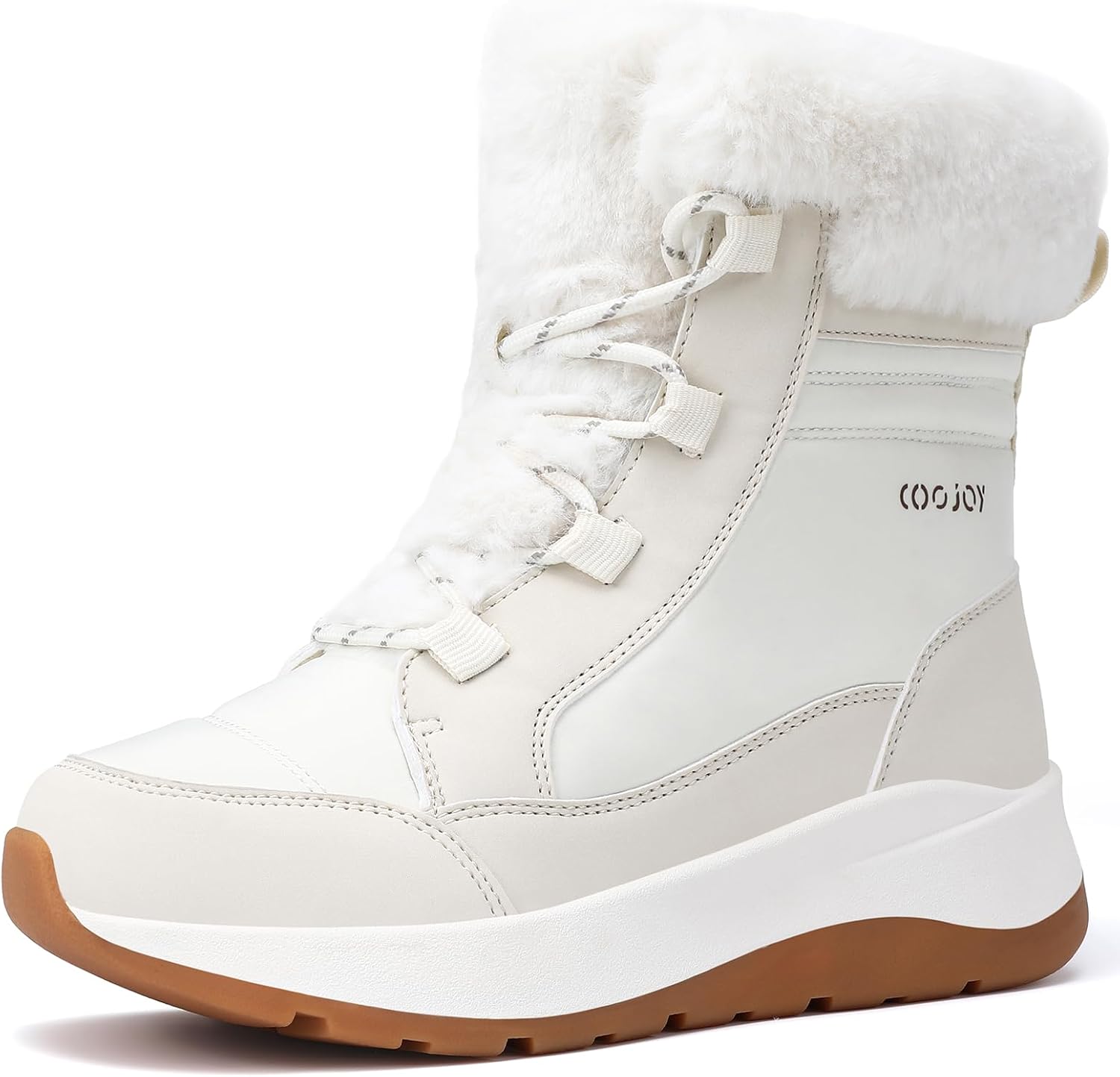 COOJOY Womens Waterproof Winter Snow Boots Warm Shoes Furry Mid Calf Lightweight Walking Hiking Booties
