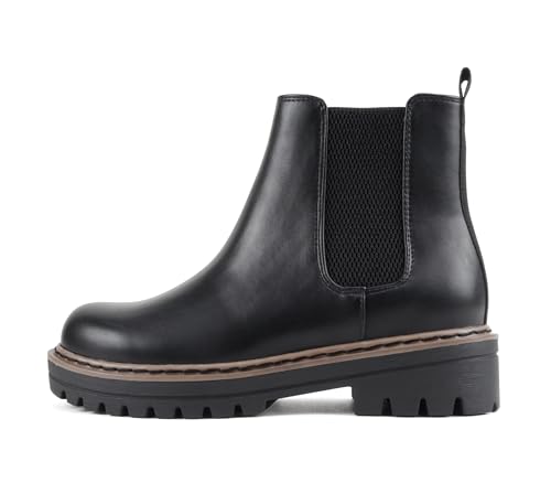 Soda Pilot ~ Women Lug Sole Low Heel Chelsea Fashion Ankle Bootie w/Double Elastic Gore