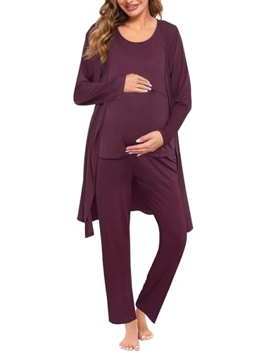 SWOMOG Maternity Nursing Robe Set 3 PCS Women Postpartum Pajamas Breastfeeding Labor Delivery Hospital Pregnancy Pjs